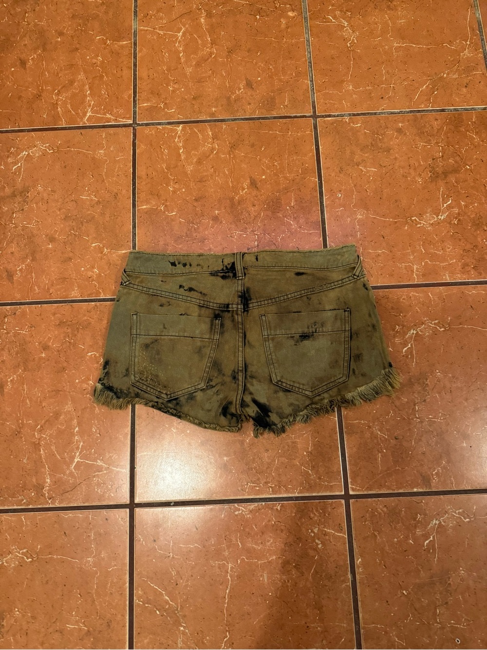 Free People Olive Green Tie-Dye Frayed Denim Shorts